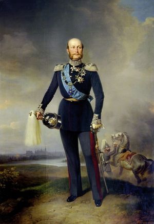 Das Ölgemälde zeigt den Großherzog Friedrich Franz II. in einer stehenden Pose und mit einer Blickrichtung außerhalb des Sichtfeldes. Er trägt eine preußische Uniform und hält eine Pickelhaube in der Hand.